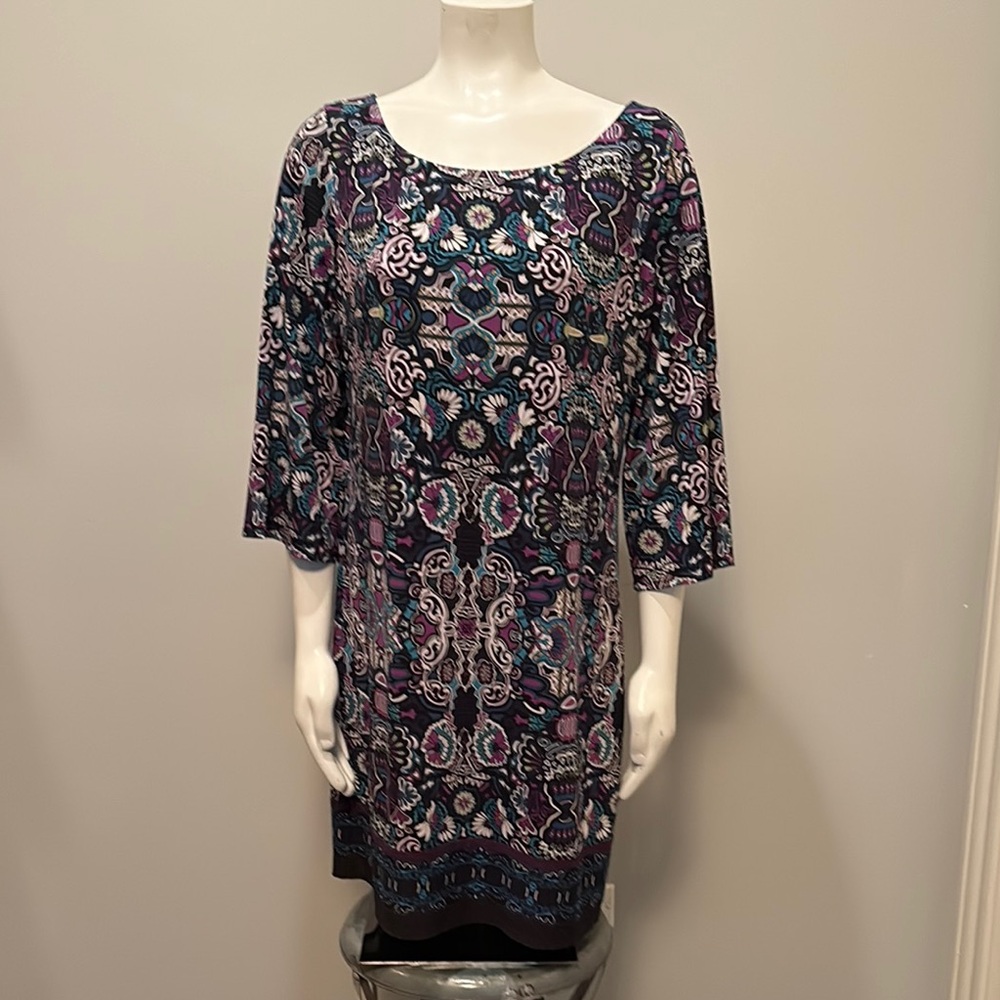 Laundry By Shelli Segal Floral Print Sheath Dress 3/4 Bell Sleeve Size L